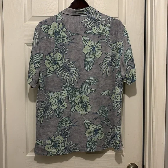 Tommy Bahama silk Men's Tropical Print Shirt - Gray and Green - Picture 6 of 6